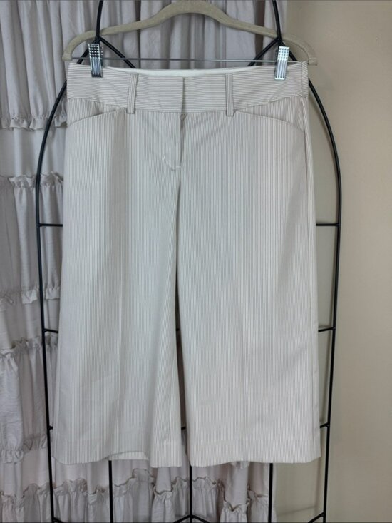 Express Pants - Express Design Studio Women's Cream Beige Striped Cropped Wide Leg Dress Pants